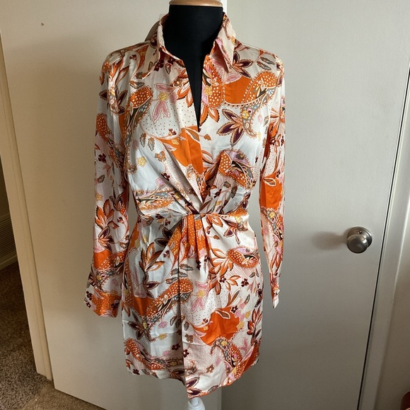 NWT Sweet Lemon Orange Floral Mini Dress Size S – Cute Long Sleeve Spring Party - Picture 2 of 8